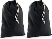 Merkloos Zwart katoenen canvas opberg tasjes met afsluitkoord - 5x stuks - 25 x 30 cm