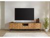 Meuble TV en bois d'acacia 200x40x55 laqué naturel / marbre noir LONDON #106