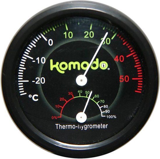 Komodo Thermometer/Hygrometer Analoog - Zwart - 8 x 8 x 2 cm