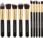 LYVION Set de pinceaux de maquillage 10 pièces Cheveux synthétiques - Noir et Or