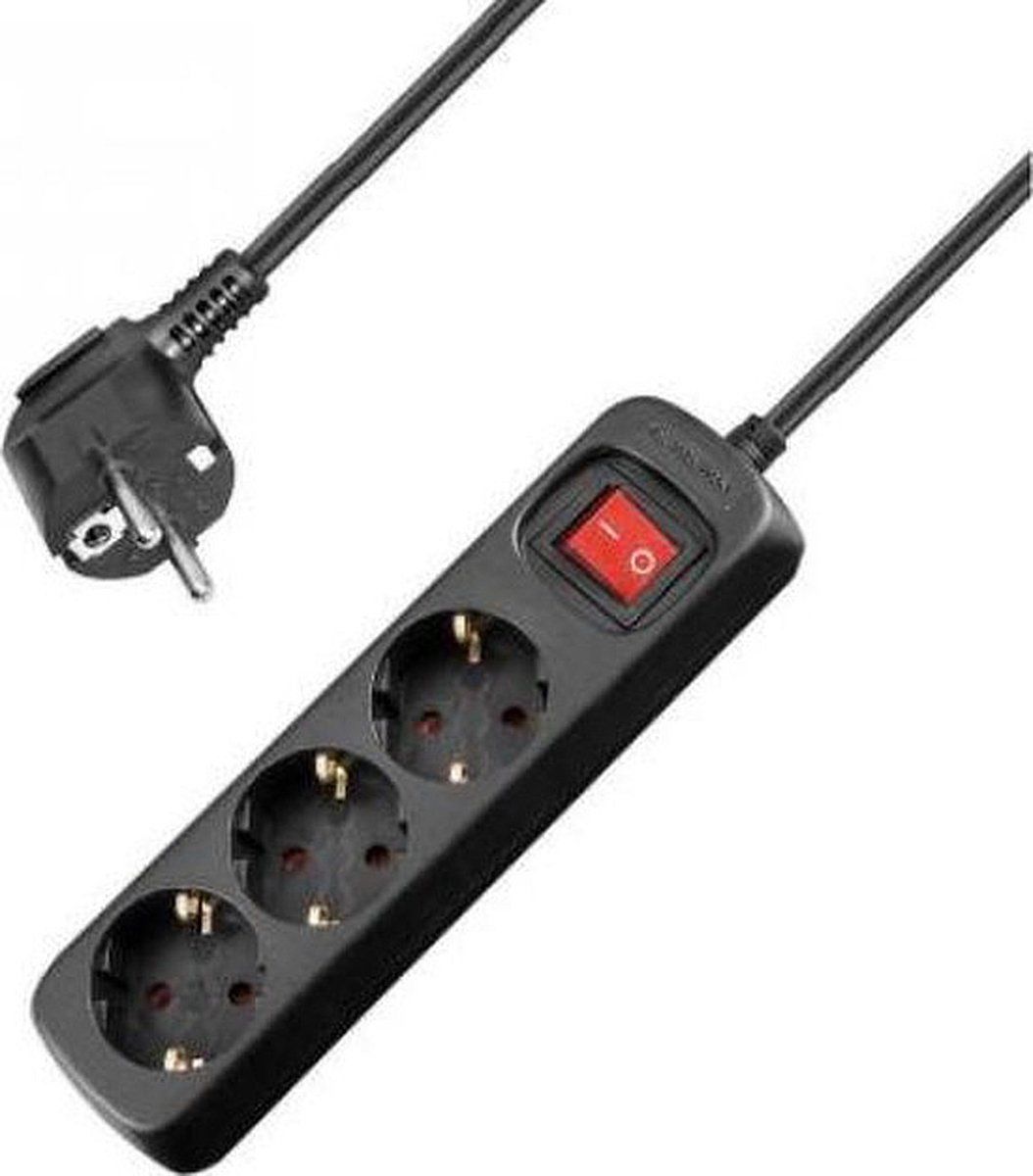 Allteq Stekkerdoos met schakelaar - 3-voudig - 15 meter - Zwart