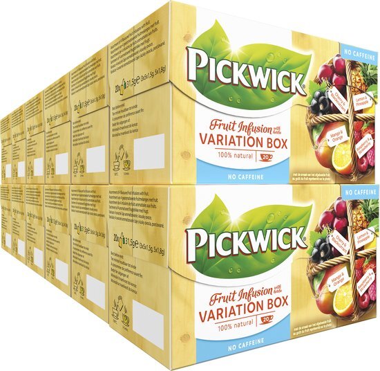 Pickwick Fruit Fusion Variatie - Zwarte Bes & Kers - Framboos Aardbei - Mango Sinaasappel - Ananas Citroenschilletjes - 240 Theezakjes - 100% Natuurlijk - Cafeïnevrij - 12 x 20 Zakjes