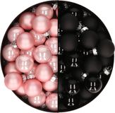 Othmar Decorations Bv Mini boules de Noël - 48x pièce - noir et rose clair - 2,5 cm - verre