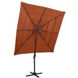 vidaXL Parasol à 4 niveaux avec mât en aluminium abri solaire parasol de jardin parasol de plage patio terrasse extérieur terre cuite 250x250 cm