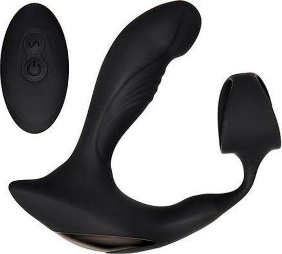 Prostaat Stimulator met Cockring Strapped and Tapped - Zwart - Siliconen - Watervast