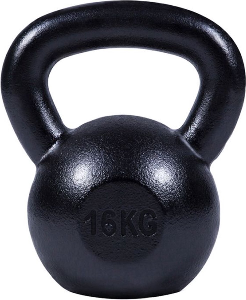 Gorilla Sports Kettlebell 16 kg Gietijzer Zwart (extra stabiel)