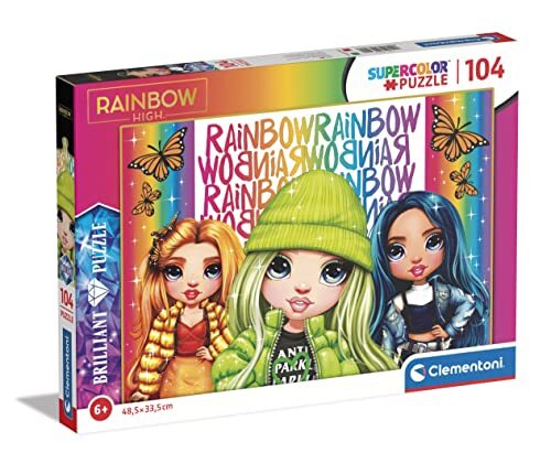 Clementoni - Rainbow High Supercolor Brilliant High-104 stukjes, 6 jaar kinderen, cartoon-puzzel, gemaakt in Italië, 20342, meerkleurig, medium