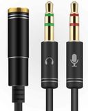 Heble® 3.5mm Jack Aux Female Dual Male Headset Microfoon Audio Splitter - Zwart