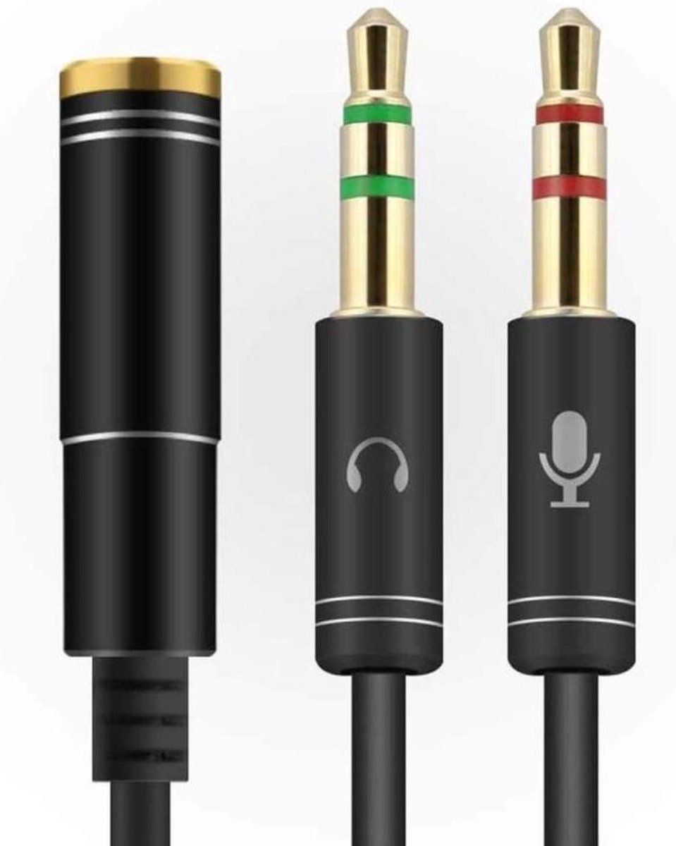 Heble® 3.5mm Jack Aux Female Dual Male Headset Microfoon Audio Splitter - Zwart