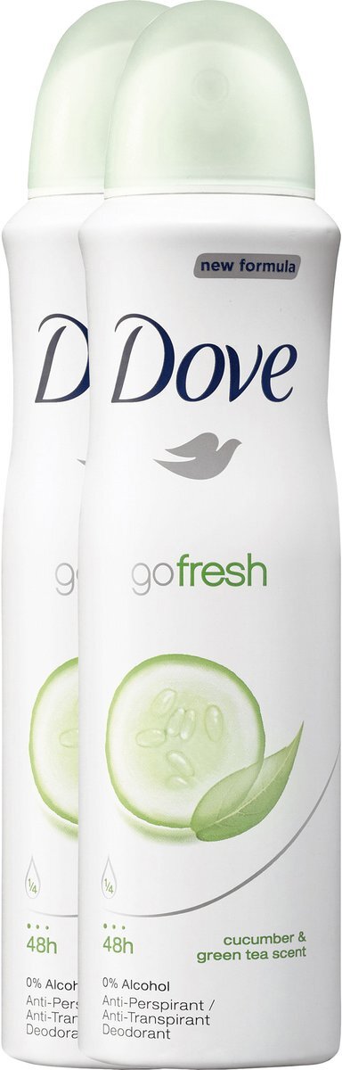 Dove Go Fresh Cucumber & Green Tea Women - 2 x 150 ml - Deodorant Spray - Voordeelverpakking