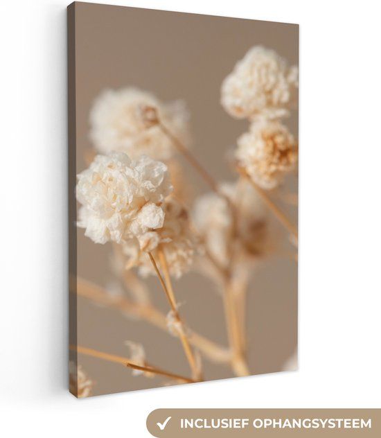 OneMillionCanvasses Canvas Schilderij 90x140 cm - Bloemen - Wit - Pastel - Muurdecoratie