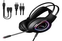 DR1TECH FireScout+ Led-gaming-hoofdtelefoon met kabel en microfoon voor pc, over-ear driver 40 mm hoofdtelefoon met stereo-audio, USB en dual jack + adapter inbegrepen