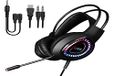DR1TECH FireScout+ Led-gaming-hoofdtelefoon met kabel en microfoon voor pc, over-ear driver 40 mm hoofdtelefoon met stereo-audio, USB en dual jack + adapter inbegrepen