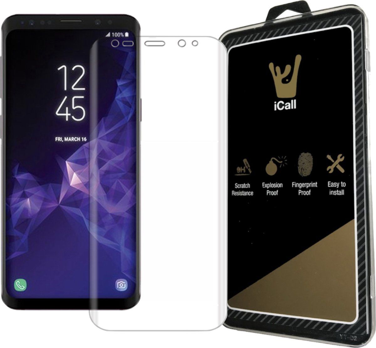 iCall Screenprotector voor Samsung Galaxy S9 - Glas PET Folie Screen Protector Transparant 0.2mm 9H