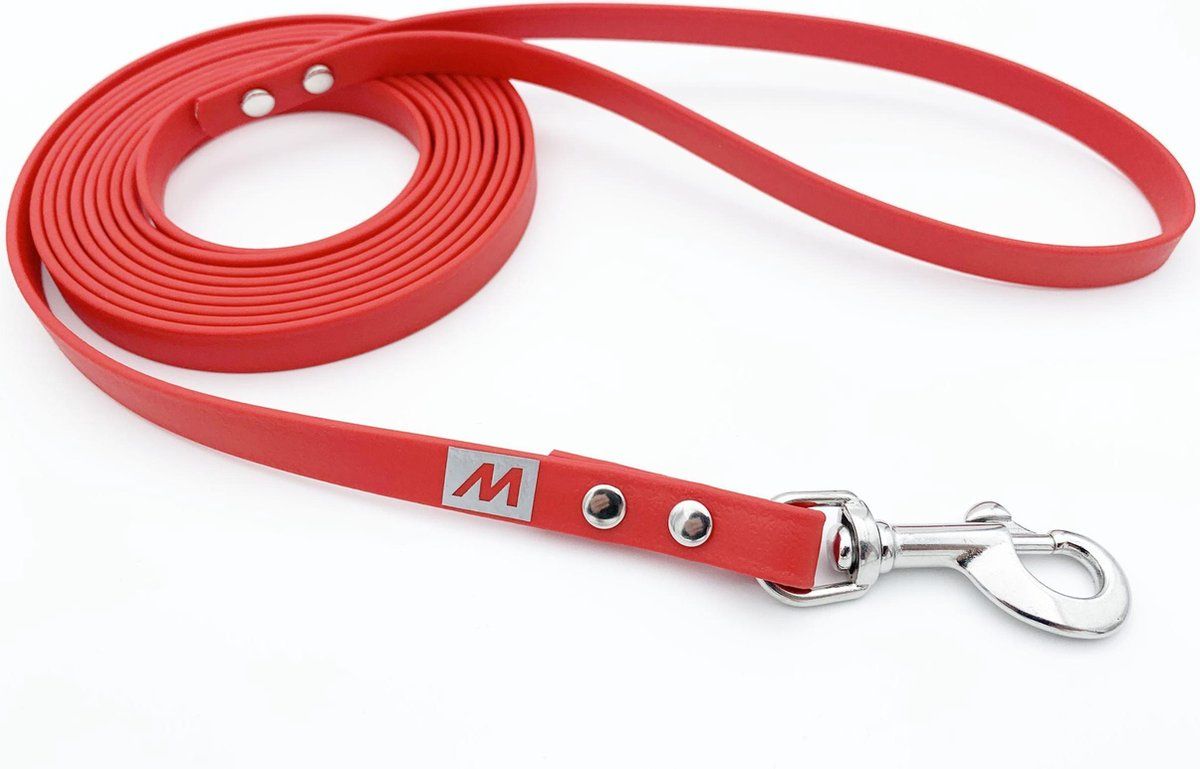 BIOTHANE Miqdi hondenriem - rood - 13 mm breed - 5 meter lang - zonder handvat