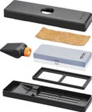 Fiskars Messenslijper set - Wetsteen Premium - Slijpsteen voor Messen - met twee slijpsterktes, Slijphoekgeleider en Polijstleer