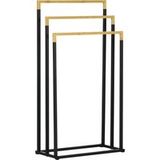Porte-serviettes Set 3 Barres, Design Industriel, Bambou, 45 X 22,5 X 86 Cm, Noir + Naturel