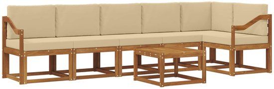 vidaXL Hoek loungeset 6 zitplaatsen Acacia hout Natuurlijk en beige