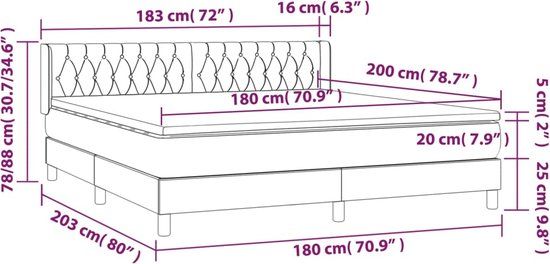 vidaXL Boxspring met matras stof lichtgrijs 180x200 cm