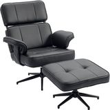 Homcom Relaxfauteuil met Voetenbankje Kunstleer Metaal Zwart