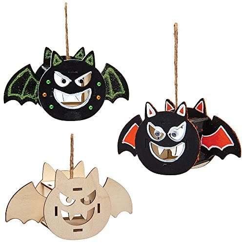 Baker Ross FX196 Vleermuis Houten Hangende Theelichthouder sets - Pak van 3, Halloween Decoraties, Kinder Knutselset, Zelf Verven