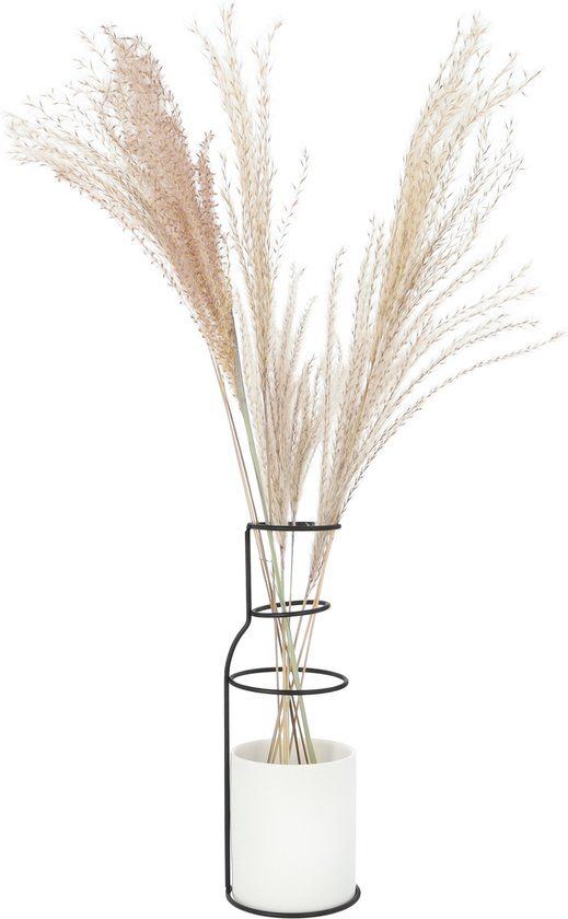 QUVIO Vaas - Keramiek - Met metalen frame - Wit - Zwart