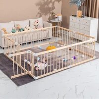 Ladanas Houten Grondbox Baby - Massief Grenenhout - Stabiele, Ongelakte Babybox met Deurtje - Topkwaliteit & Eenvoudige Montage en Demontage (10 min) met Kliksysteem - Instelbaar in Twee Formaten: 190x190 cm of 180x200 cm