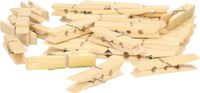 Merkloos Wasknijpers voor wasgoed ophangen - bamboe hout - 40x stuks - beige - 7 cm