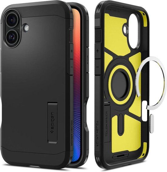 Spigen Tough Armor Hoesje Geschikt voor Apple iPhone 16 Plus | Compatibel met MagSafe | Back Cover Militaire Standaard | Kickstand | Zwart