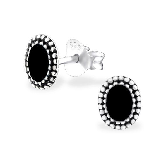 Aramat Jewels Sterling zilveren oorbellen -ovaal-geoxideerd-zwart-5 x6 mm
