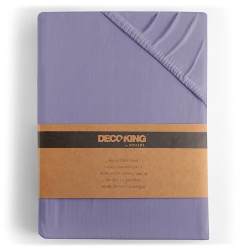 DecoKing Hoeslaken 200x200-200x220 cm 100% Gekamd Katoen Jersey Zacht Lavendel Amber