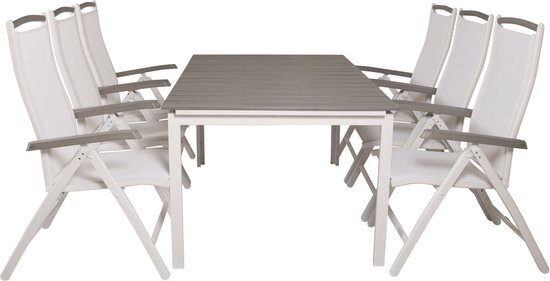 Levels tuinmeubelset tafel 100x160/240cm en 6 stoel 5posalu Albany wit, grijs.