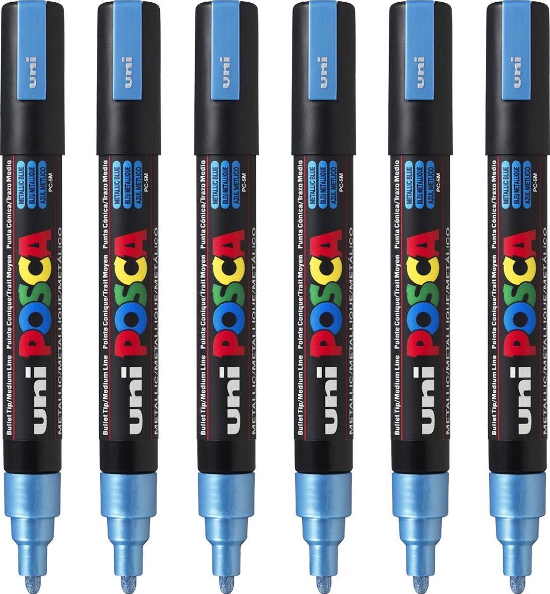 Posca Stiften PC-5M Medium Tip - verfstiften - Metallic blauw - 6 stuks