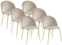 Vente-unique Set van 6 stoelen MELBOURNE - Fluweel en goudkleurig metaal - Beige