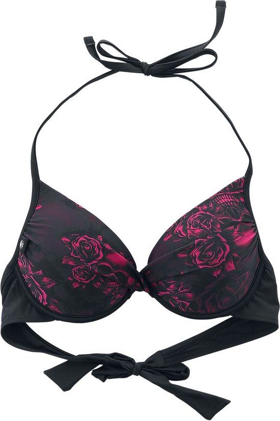 Black Premium by EMP Zwarte bikinitop met doodshoofd en rozen motief - Dames - M