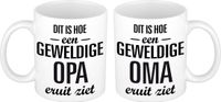 Bellatio Decorations Dit is hoe geweldige Opa en Oma eruit ziet mok - Cadeautje/ cadeau beker set voor Opa en Oma
