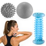HyperMotion Massageset met 2 massageballen en een voetroller voor zelfmassage, grijs-turquoise, 0,49 kg, inclusief opbergzak