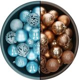Decoris Kerstballen - 74 stuks - Camel bruin en IJsblauw - 6 cm - Kunststof