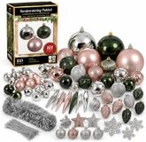 Bellatio Decorations Kerstballen mix 101 pièces - argent rose vert - ornements en plastique - pour sapin de Noël de 150 cm