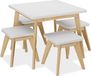 Merkloos Relaxdays Kindertafel met 4 stoeltjes, 5-delige set, speeltafel, peuters, kleuters, knutseltafel kinderkamer, wit-natuur