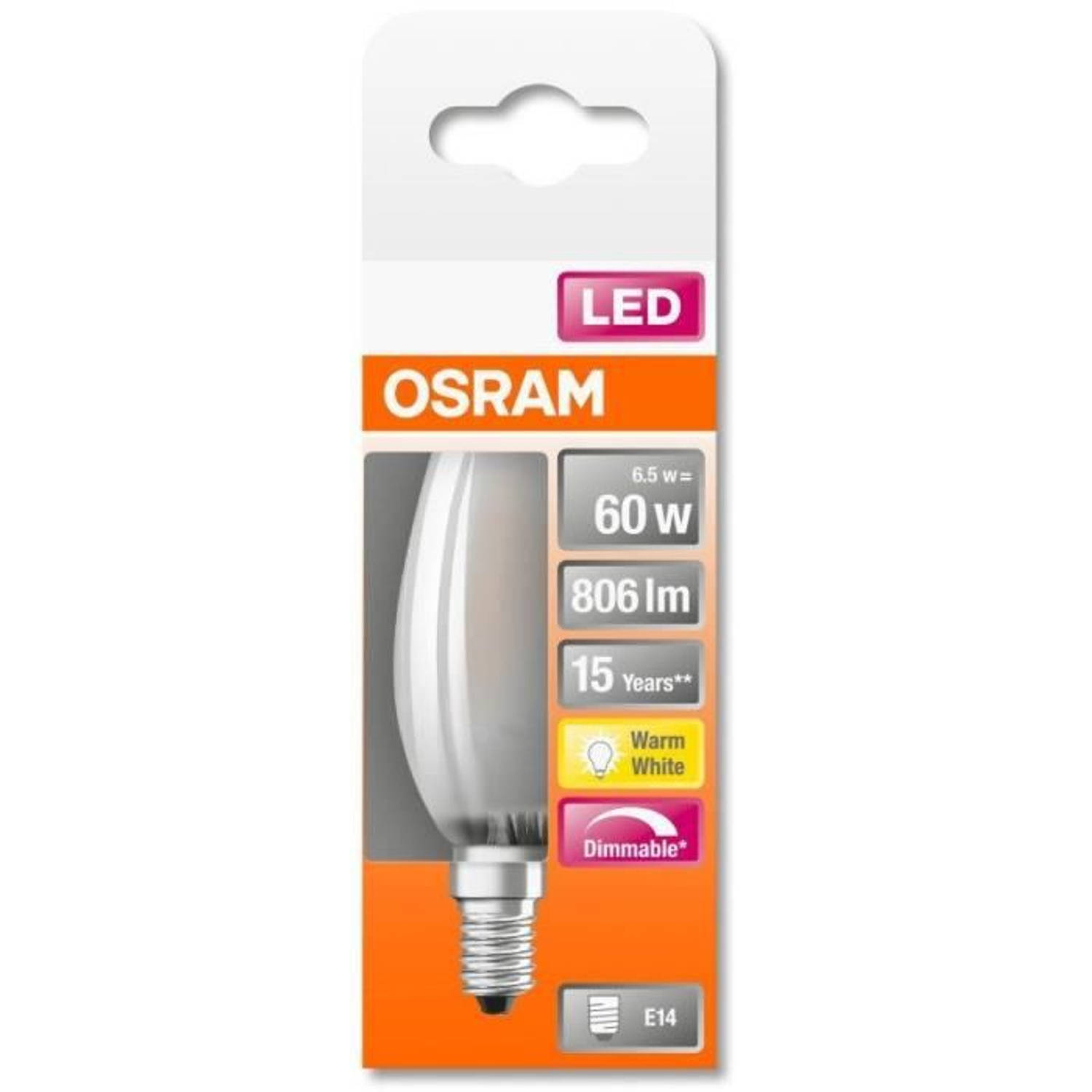 Osram led lamp variabel mat glasvlam - 6.5w equivalent 60w e14 - warm wit