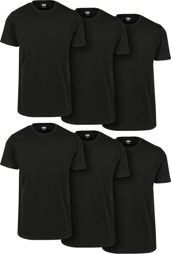 Urban Classics Basic 6-Pack Heren T-shirt - Zwart - XL