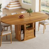 STILVORA Eettafel - Uitschuifbaar Van Rond Naar Ovaal - Met Opbergruimte En Hefmechanisme - MDF - 118-158x118x77 Cm - Walnut