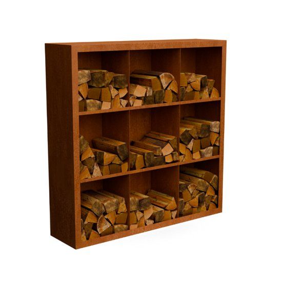 Merkloos Geroba Egura cortenstaal Houtopslag 9 vakken met achterwand L150 x B38,5 x H150 cm