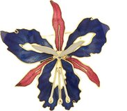 Behave® Dames broche bloem roze blauw - emaille sierspeld - sjaalspeld