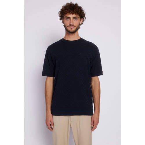 Aeden relaxed T-shirt met ingebreid patroon donkerblauw