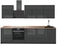 Vicco Complete keukeneenheid Fame-Line, Antraciet Hoogglans/Antraciet, 280 cm, WB Eik