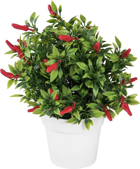 Europalms kunstplant Chili in pot met pepertjes - 25 cm