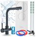 Robinet de cuisine avec système de filtration d'eau Ari Venom 1, osmose inverse RO5 400 GPD, sans réservoir, robinet mélangeur à deux poignées, cartouche en céramique, aérateur, noir, chrome