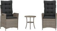vidaXL 3-delige Bistroset met kussens, polyrattan, grijs